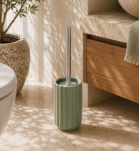 Home Deco and More Stoneware Ribbed Toilet Brush Holder, Green, Packshot View