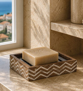 Home Deco and More Wood Wave-print Square Soap Dish, Packshot View