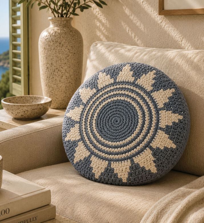 Home Deco and More Sol Cotton Round Filled And Vaccumed Cushion, Blue, Packshot View