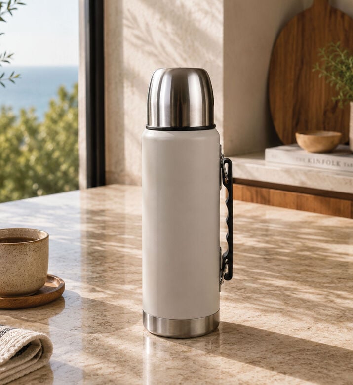 Excellent Houseware Stainless Steel Vacuum Flask, Cream, 1-l, Packshot View