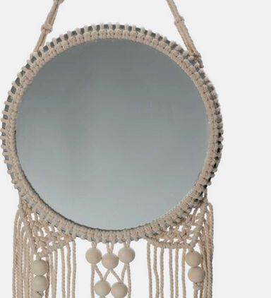 Wooden Balls Macrame Wall Mirror
