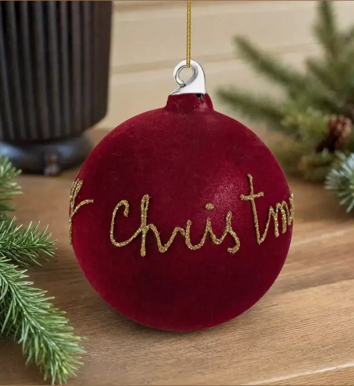 Shishi Velvet Glass Ball Merry Christmas 13 Cm, Model View