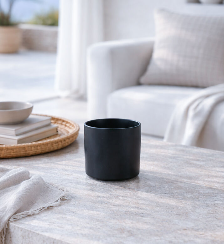 Home Deco and More Porcelain Cylindrical Flower Pot, Black, M, Packshot View