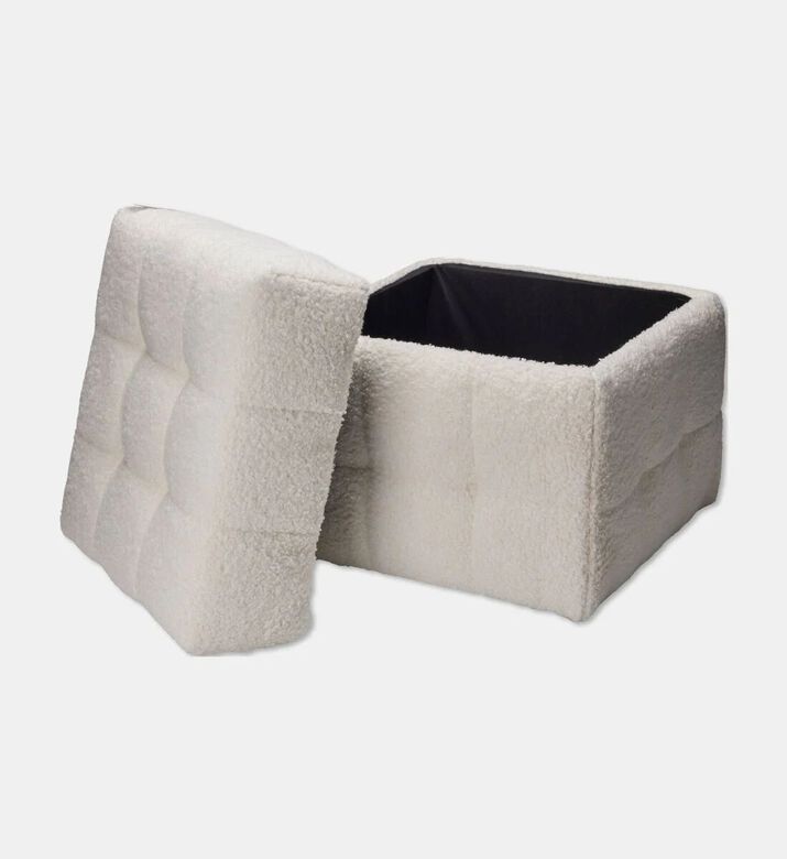 Home Deco and More Removable Lid Storage Pouf, White, Packshot View