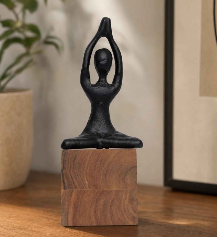 Home Deco and More Yoga Natural Wood Base Matte Figurine, Black, Model View