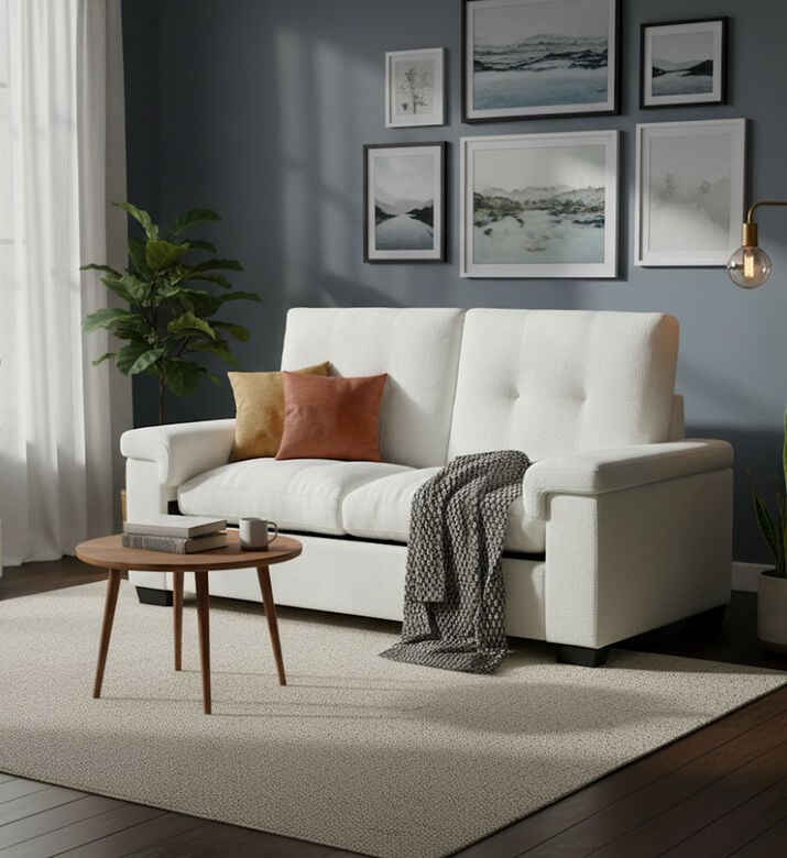 Home Deco and More Brax Fabric Pull-out Bed Sofa, White, Packshot View