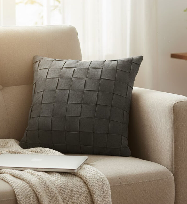 Home Deco and More Bristol Woven Handmade Cushion, Grey, 45x45x45-cm, Packshot View