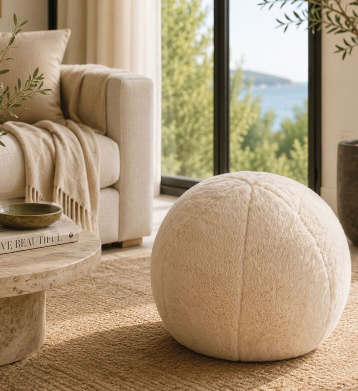 Home Deco and More Round Ball-shaped Cushion, Beige, Packshot View