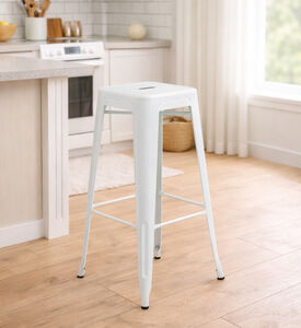 Home Deco and More Steel Powder Coating Bar Stool Indus, White, 43x43x76-cm, Packshot View