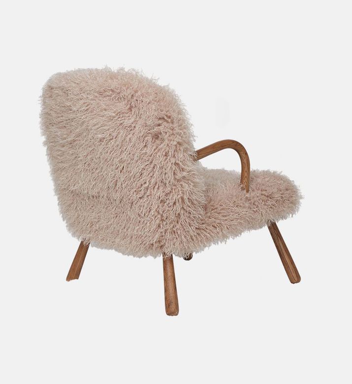 Fur Round Wood Armrests Armchair
