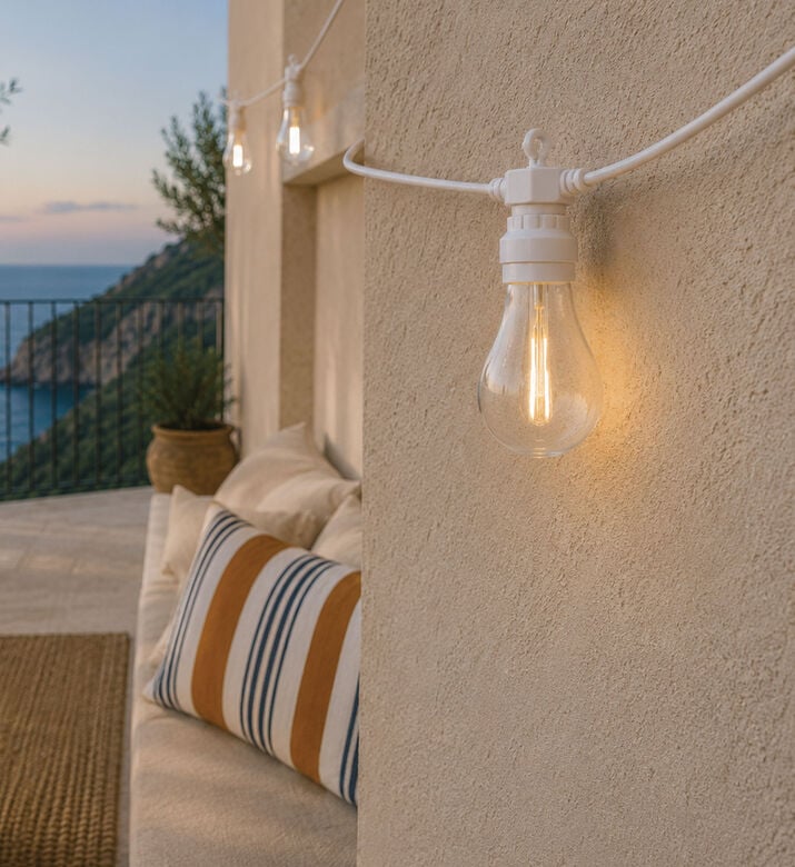 Home Deco and More A60 Bulbs Warm White 10l White Cable String Light, Packshot View