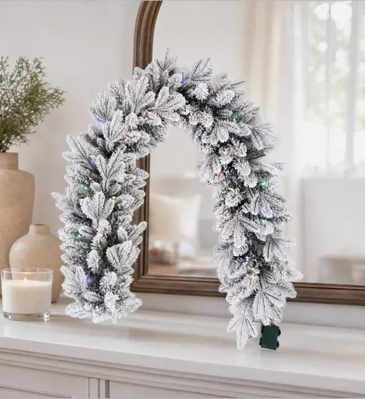 Home Deco and More Pre-lit Green Mixed Flocked Garland Runner, Model View