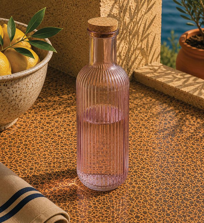 Home Deco and More Cork Lid Glass Drinking Bottle, Pink, Packshot View