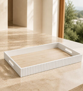 Home Deco and More Mdf Ribbed Sides Serving Tray, White, L, Packshot View