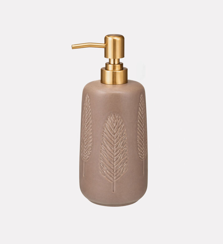 Home Deco and More Stoneware Leaf Motif Soap Dispenser, Brown, Packshot View