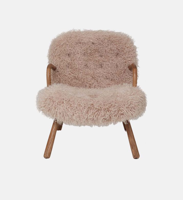 Fur Round Wood Armrests Armchair