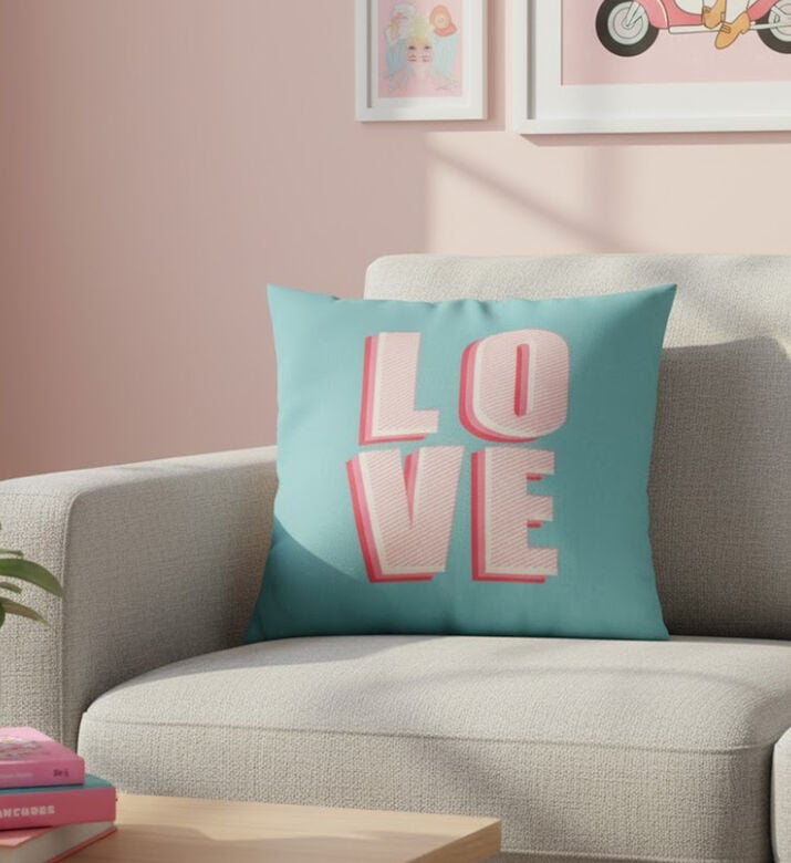 H and S Collection Love Design Square Cushion, Packshot View H and S Collection Love Design Square Cushion, Packshot View