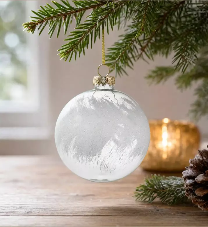 Shishi Glass Ball Ornament Painted Snow, Transparent, 12-cm, Model View