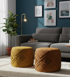 Deko and Co Bouche Ottoman, Mustard, 35x40-cm, Packshot View