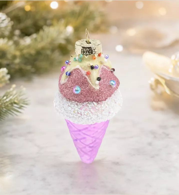 Home Deco and More Glittery Ice Cream Ornament, Model View