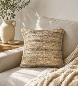 Deko and Co Lurex Square Jute Cushion, Gold, 45x45-cm, Model View
