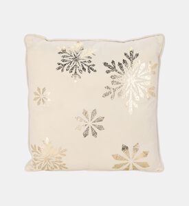 Home and Styling Snowflake Plush Velvet Front Cushion, Off-white, Packshot View