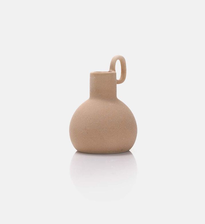 Home and Styling Ceramic Top Handle Round Vase, Beige, Packshot View