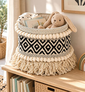 Deko and Co Aborigene Cotton Basket, Black, 20x20-cm, Packshot View