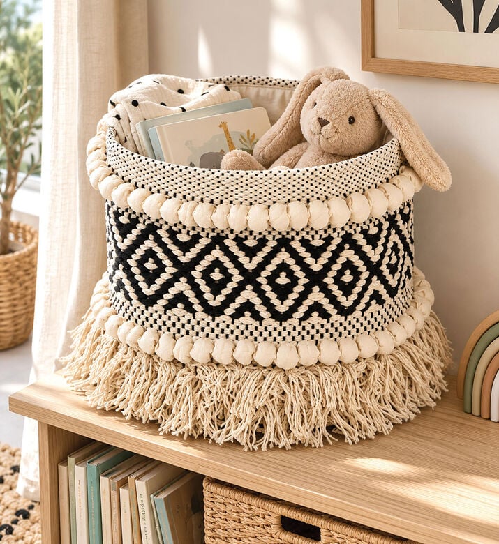 Deko and Co Aborigene Cotton Basket, Black, 20x20-cm, Packshot View
