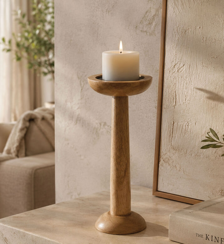 Home Deco and More Mango Wood Candle Stand, Packshot View