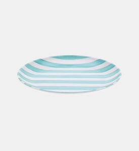 Excellent Houseware Melamine Striped Flat Plate, Blue, Packshot View