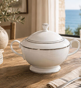 Home Deco and More Silver-rimmed Porcelain Soup Tureen, Packshot View