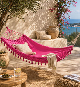 Home Deco and More Fringed Edges Hammock, Pink, Packshot View
