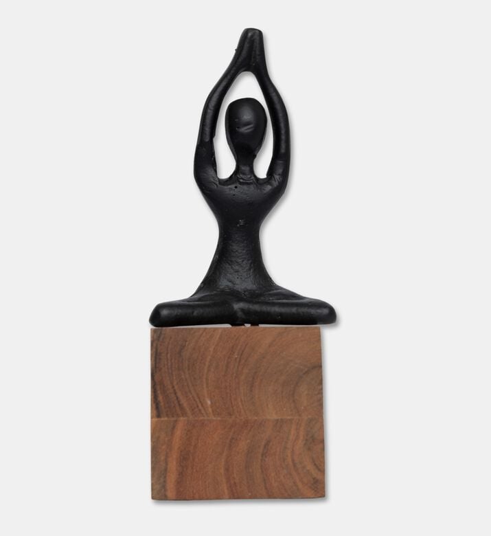 Home Deco and More Yoga Natural Wood Base Matte Figurine, Black, Packshot View