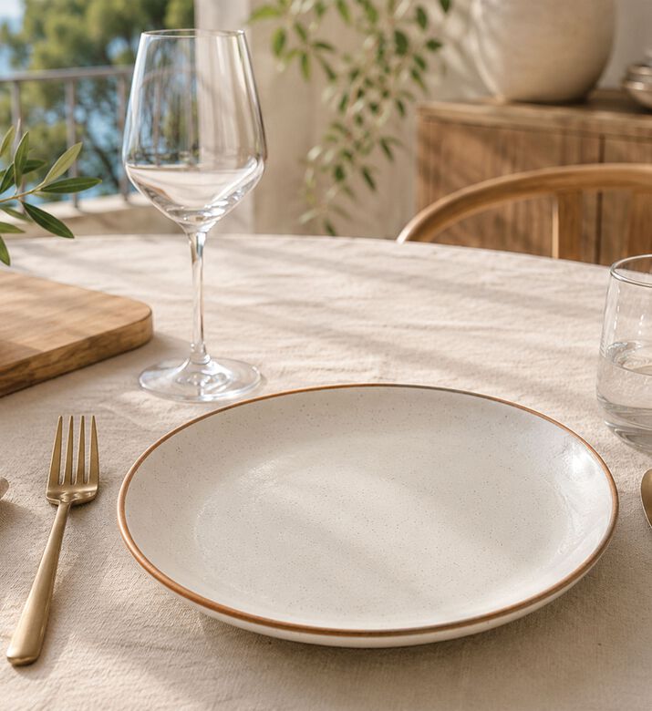 Home Deco and More Dual Round Dinner Plate Set Of 4, Beige, 28-cm, Packshot View