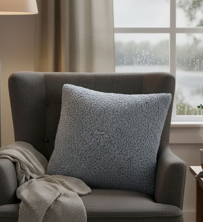 Home and Styling Teddy Fleece Front Cushion, Blue, Packshot View Home and Styling Teddy Fleece Front Cushion, Blue, Packshot View