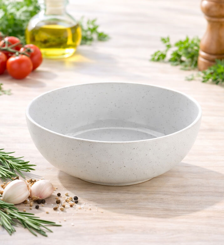Home Deco and More Ceramic Speckled-finish Bowl, White, M, Packshot View