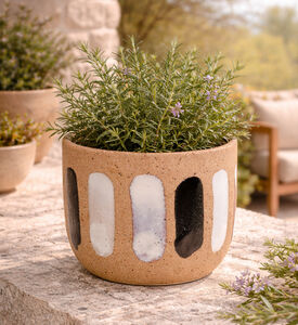 Home Deco and More Stoneware Striped Flower Pot, Packshot View