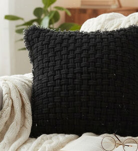Home Deco and More Iris Woven Knit Handmade Cushion, Anthracite, 45x45x45-cm, Packshot View