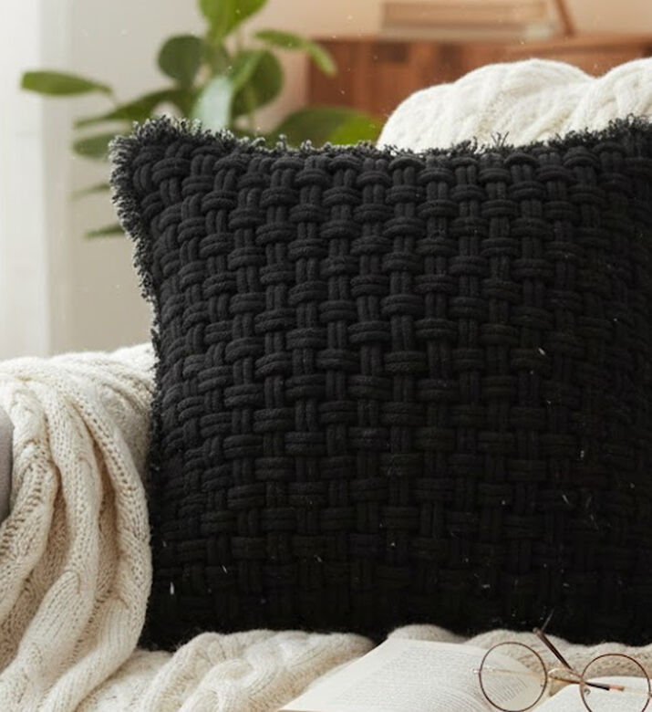 Home Deco and More Iris Woven Knit Handmade Cushion, Anthracite, 45x45x45-cm, Packshot View