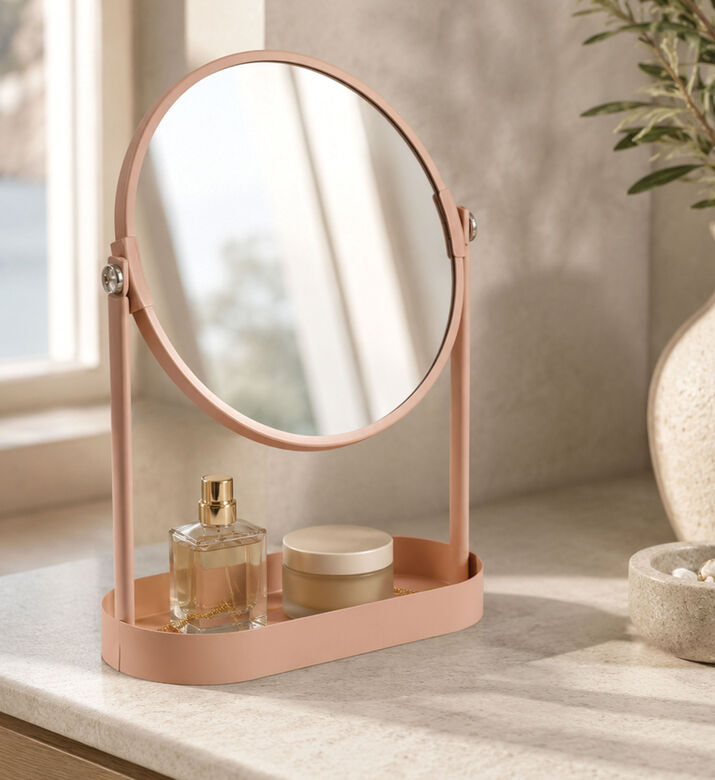 Home Deco and More Make Up Mirror With Organizer, Pink, Packshot View