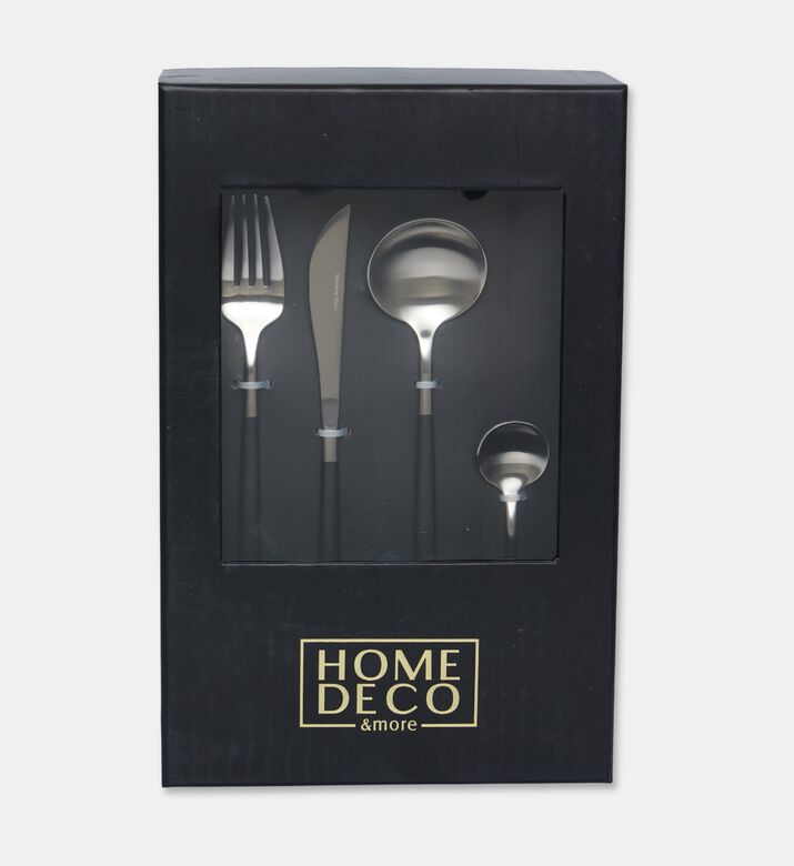 Home Deco and More Stainless Steel 18/10 Matt-finish 24-piece Cutlery Set, Black, Packshot View