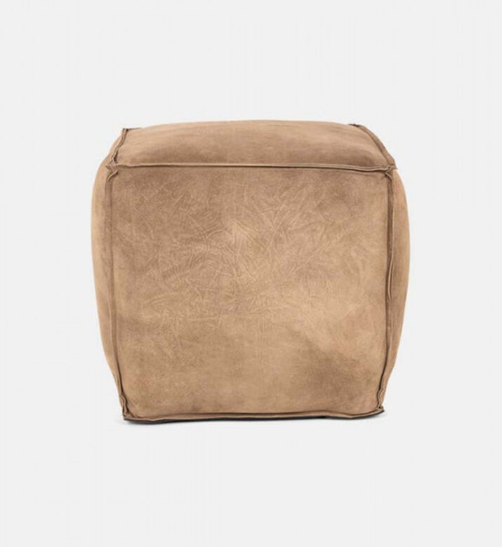 Cuby Suede Leather Square Pouf