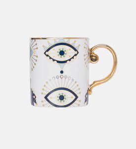 Home Deco and More Porcelain Hamsa Motif Gold Handle Mug, Packshot View