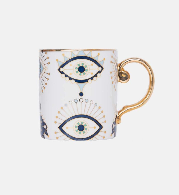 Home Deco and More Porcelain Hamsa Motif Gold Handle Mug, Packshot View