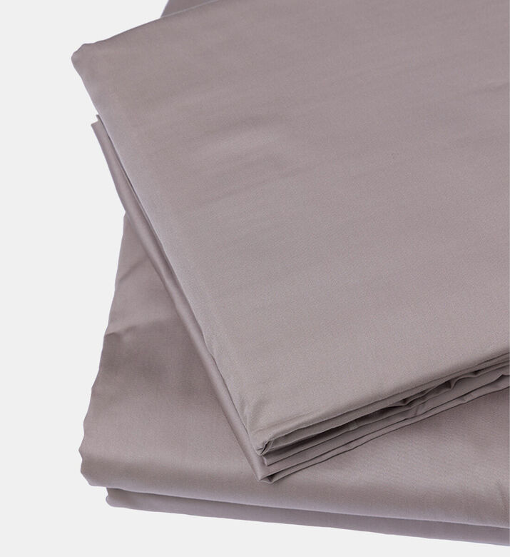 Home Deco and More Lauren Plain Cotton Satin Bed Set, Grey, 260x240-cm, Packshot View