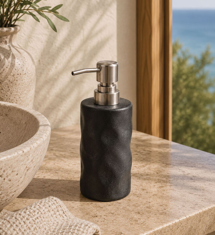 Home Deco and More Stoneware Soap Dispenser, Black, Packshot View