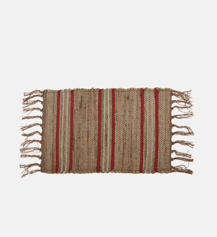 Home and Styling Fringes Stripped Placemat, Red, Packshot View