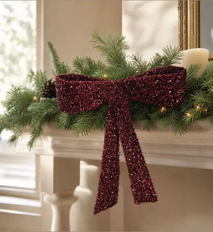 Shishi Glitter Bow Wide Clip, Red, 40-cm, Model View
