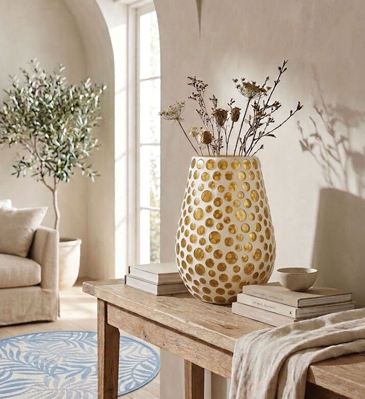 Home Deco and More Dot Cutout Hurricane Lantern, Brown, Packshot View
